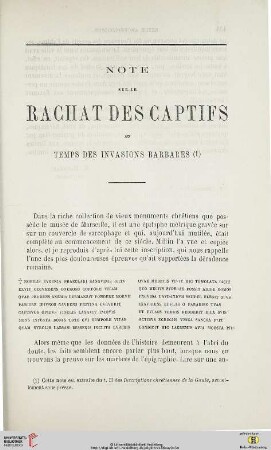 N.S. 10.1864: Note sur le rachat des captifs au temps des invasions barbares