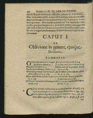 Caput I. De Oblivione in genere, eiusque Divisione.