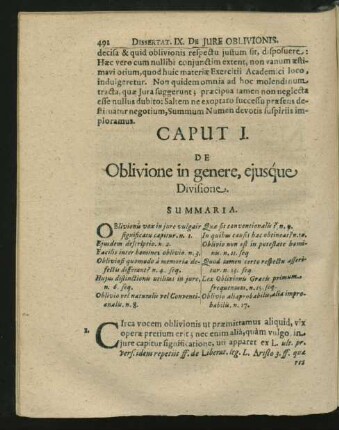 Caput I. De Oblivione in genere, eiusque Divisione.