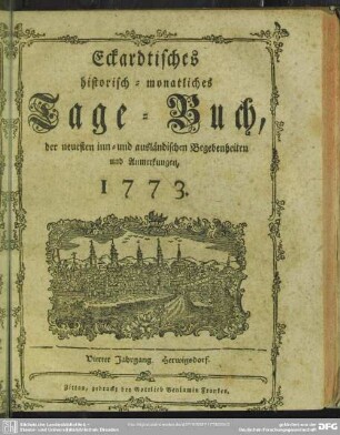4.1773: Des Eckardtischen monathlichen Tage-Buchs ... Stück