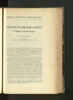 Sur Quelques Productions Naturelles Végétales de l'Afrique occidentale francaise.