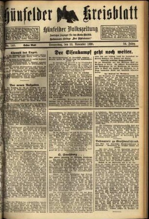 Erste Ausgabe vom Donnerstag, den 22. November 1928.