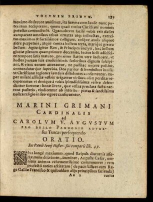 Marini Grimani Cardinalis ad Carolum V. ... Oratio.