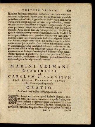 Marini Grimani Cardinalis ad Carolum V. ... Oratio.