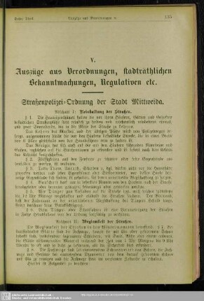 V. Auszüge aus Verordnungen, stadträthlichen Bekanntmachungen, Regulativen etc.