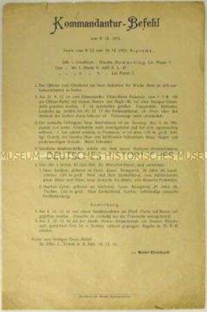 Kommandanturbefehl u.a. zur Flucht russischer Kriegsgefangener