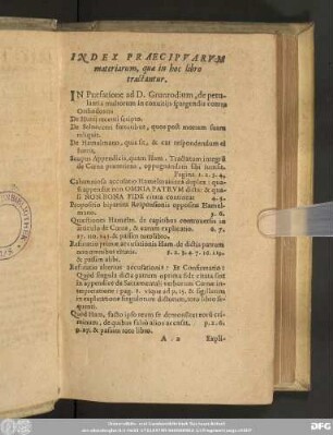 Index Praecipuarum materiarum, que in hoc libro tractantur.