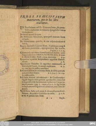 Index Praecipuarum materiarum, que in hoc libro tractantur.