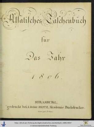 Alsatisches Taschenbuch : ... für das Jahr 1806
