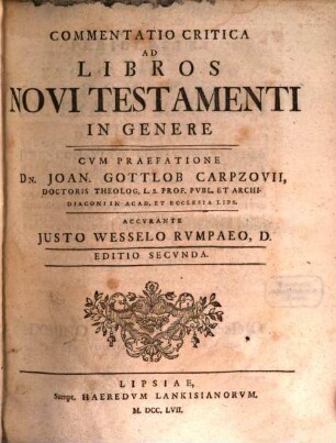 Commentatio Critica Ad Libros Novi Testamenti In Genere