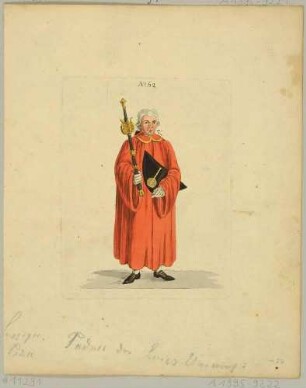Leipziger Tracht - traditionelle Tracht eines Pedell mit Universitätszepter um 1800