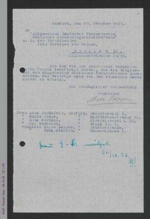 Brief von Meta Steffen an Dorothee von Velsen