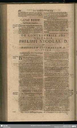 De Controversia Ubiquitaria Philippi Nicolai. D. Ad Danielem Hoffmannum D. Epistola