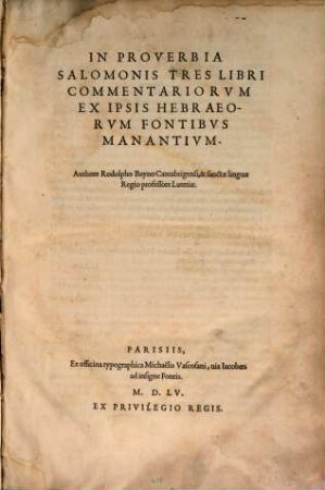In Proverbia Salomonis Tres Libri Commentariorum