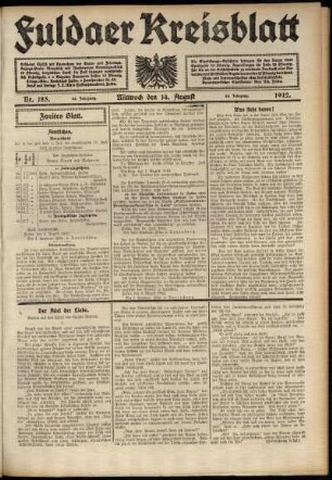 Zweite Ausgabe vom Mittwoch, den 14. August 1912.