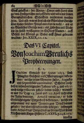 Das VI. Capitel. Von Joachim Breulichs Propheceyungen.