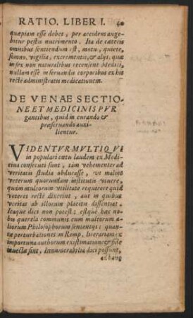 De Venae Sectione Et Medicinis Purgantibus, quid in curando et praeservando auxilientur.