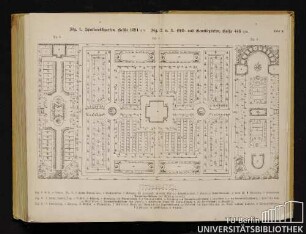 Tafel X. Fig. 1. Spalierobstgarten, Größe 1694 qm. Fig. 2. u. 3. Obst- und Gemüsegärten, Größe 443 qm.