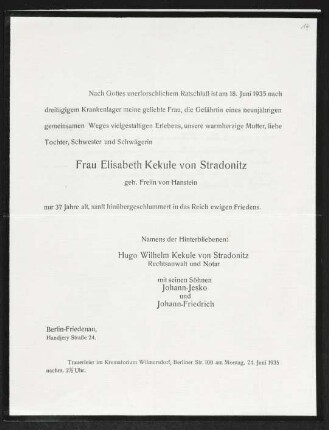 Brief von Hugo Wilhelm Kekulé von Stradonitz, Johann-Jesko Kekulé von Stradonitz und Johann - Friedrich Reinhard Kekulé von Stradonitz an Gerhart Hauptmann