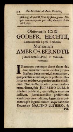 Observatio CXIX. Gordefr. Hechtii, Luccaviensis Lycei Rectoris, Memoriam Ambros. Berndtii, Jütrebocensis, Prof. P. Vitemb. renovans