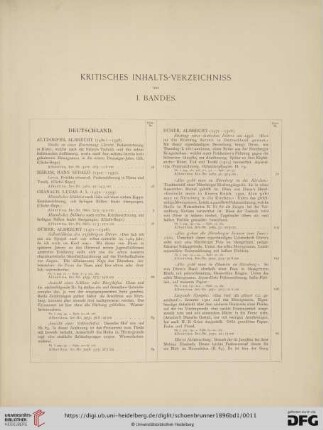 Kritisches Inhalts-Verzeichniss des I. Bandes