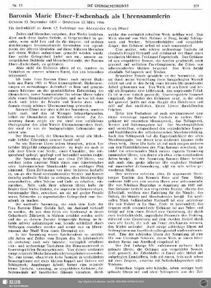 Baronin Marie Ebner-Eschenbach als Uhrensammlerin