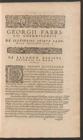Georgii Fabricii Chemnicensis De Illustriss. Stirpe Saxonica Originum Lib. I.