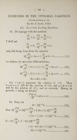 Exercises in the integral calculus.
