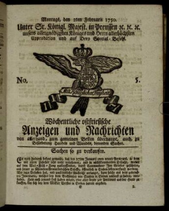 No. 5. Montags, den 2ten Februarii 1750.