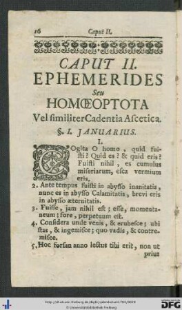 Ephemerides Seu Homoeoptota vel similiter Cadentia Ascetica.