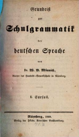 Grundriß zur Schulgrammatik der deutschen Sprache, 1