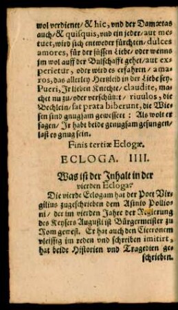 Ecloga. IIII. Was ist der Inhalt in der vierden Ecloga?