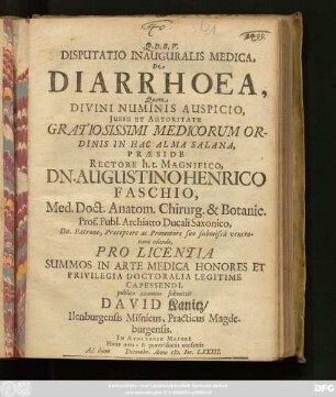 Disputatio Inauguralis Medica, De Diarrhoea
