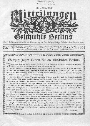 Sechzig Jahre Verein für die Geschichte Berlins