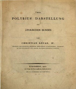 Über Polybius' Darstellung des Ätolischen Bundes