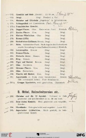 B. Möbel, Holzschnitzereien etc. (Nr. 292-332)