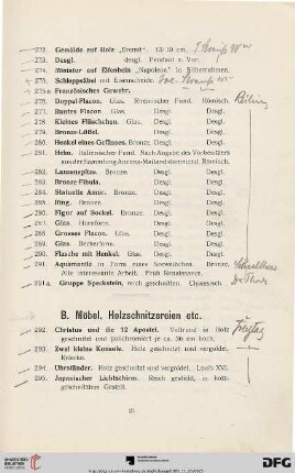 B. Möbel, Holzschnitzereien etc. (Nr. 292-332)