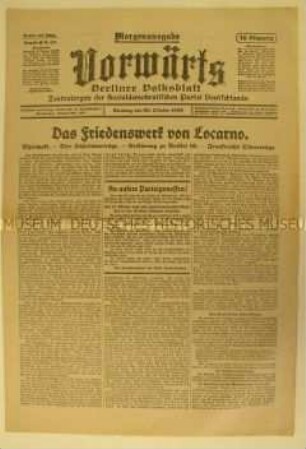 Zentralorgan der SPD "Vorwärts" zum Inhalt der Verträge von Locarno
