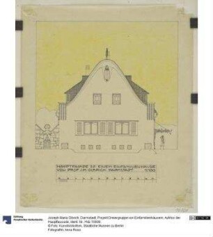 Darmstadt, Projekt Dreiergruppe von Einfamilienhäusern, Aufriss der Hauptfassade
