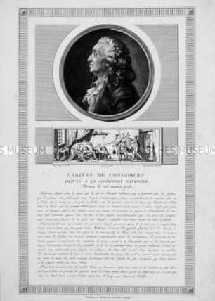 Porträt des Deputierten des Nationalkonvents Antoine Nicolas de Caritat Marquis de Condorcet/ Selbstmord im Gefängnis (Porträtfolge zur Französischen Revolution)
