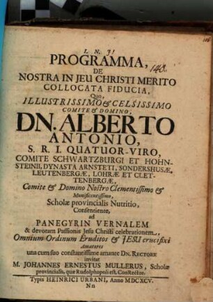 Programma de nostra in Jesu Christi merito collocata fiducia