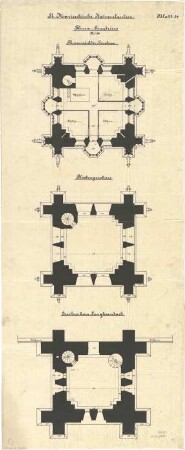 Schmidt, Heinrich von; Kaiserslautern; Marienkirche - Turmwächter - Geschoss, Glockengeschoss u. Geschoss beim Langhausdach (Grundrisse)