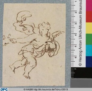 Schwebender Blumen streuender Putto