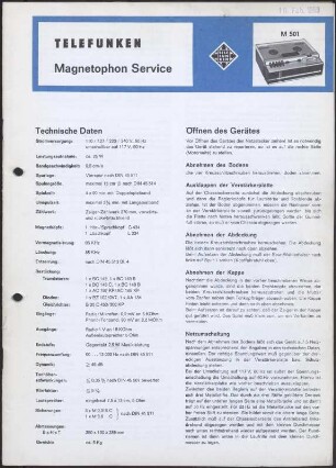 Bedienungsanleitung: Telefunken Magnetophon Service M 501