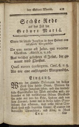 Sechste Rede auf das Fest der Geburt Mariä