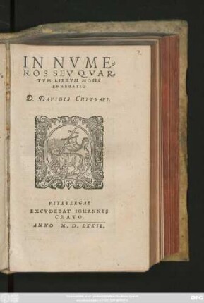 IN NVME=||ROS SEV QVAR=||TVM LIBRVM MOSIS || ENARRATIO || D. DAVIDIS CHYTRAEI.||