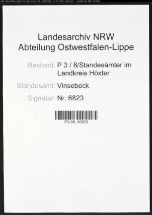Sterberegister Standesamt Vinsebeck