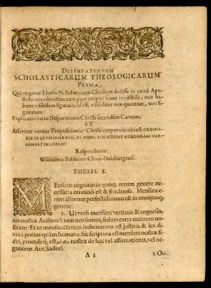 Disputationum Scholasticarum Theologicarum Prima ...