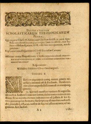 Disputationum Scholasticarum Theologicarum Prima ...