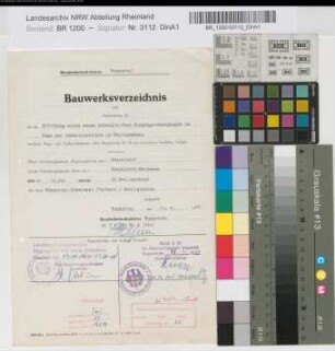 Bauwerksverzeichnis und Nachweisung der bei der Eröffnung eines neuen höhengleichen Fußgängerüberganges im Zuge der Industriestraße in Heiligenhaus berührten Wege- und Vorflutverhältnisse, nebst Bezeichnung der für sie entworfenen baulichen Anlagen, o. M. Stnr.: 63, Iwü, Bunr.: 25, Blnr.: 1